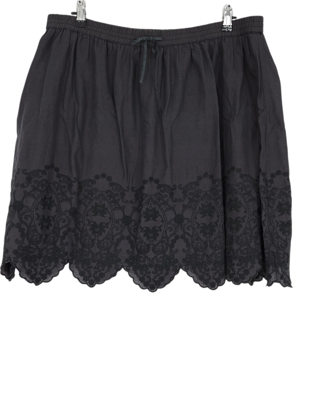 FEI Anthropologie A Line Peasant Skirt Gray Floral Embroidered Pull On Medium